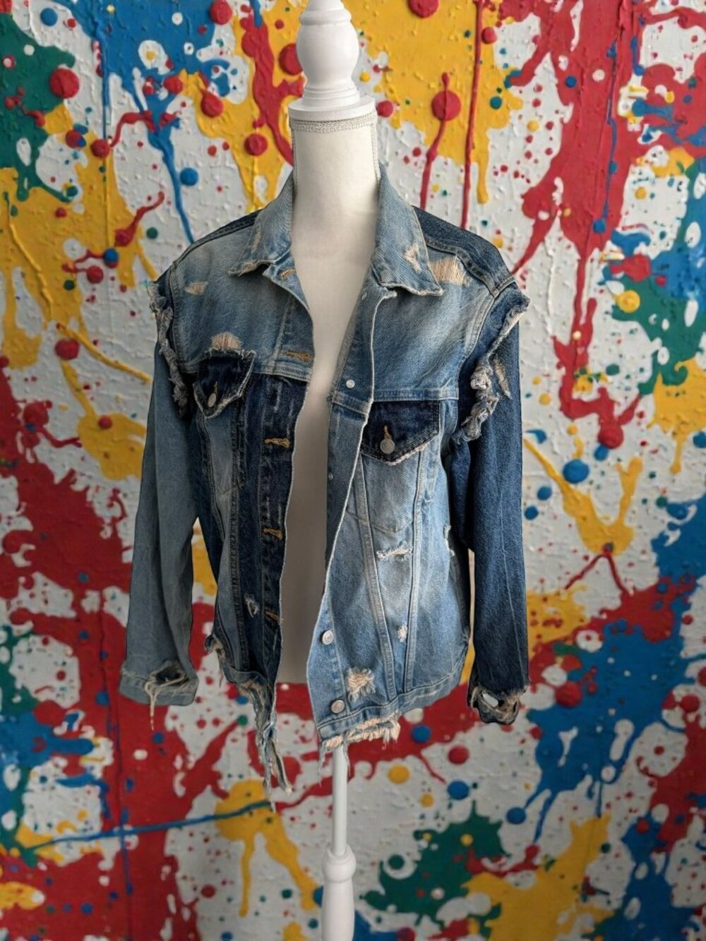 ZARA Woman Distressed Denim Jacket Size Small